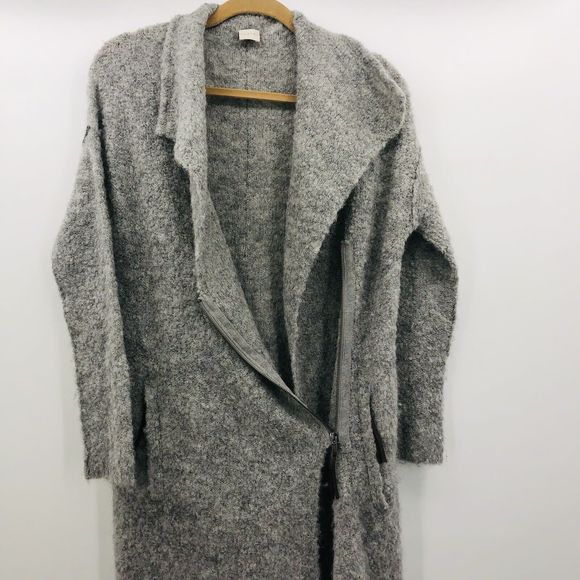 POETRY ALPACA Blend Long Zip Front Cardigan Women’s 4/6 Sweater Gray So Soft - Picture 8 of 9
